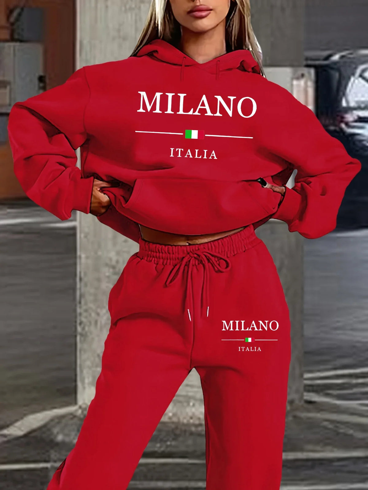 Women's Milano Italia 2-Piece Winter Set - Plush Warm Hooded Sweatshirt & Sports Pants Outfit