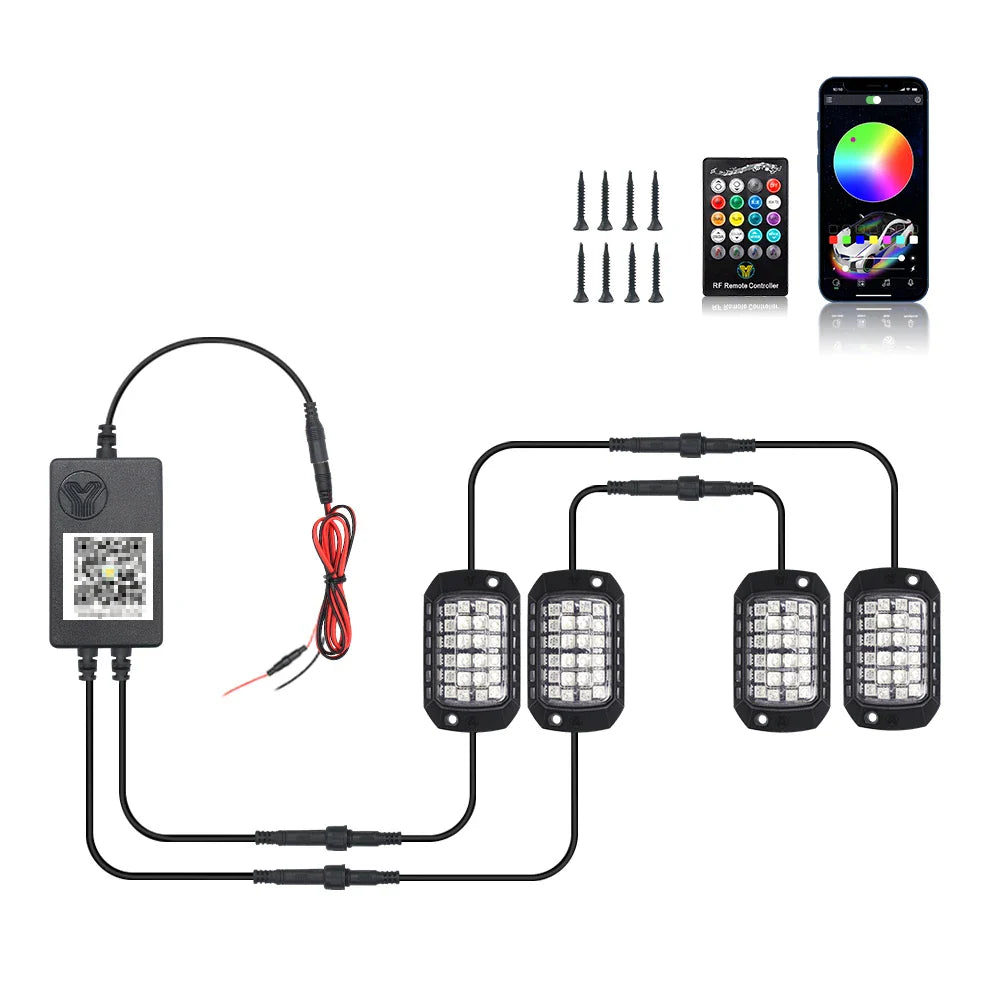 RGB 3D Lens Rock Lights – APP Remote Control LED Underglow for Offroad RZR, SUV, ATV, UTV, Jeep