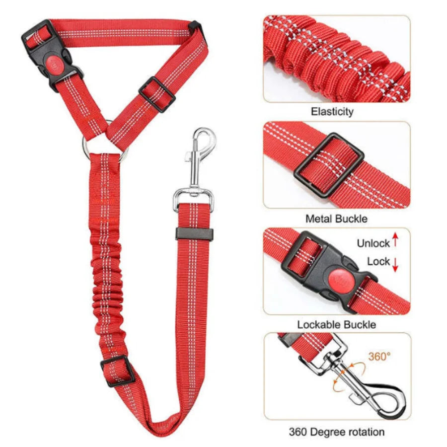 Reflective Safety Pet Car Seat Belt Leash - Elastic Buffer Dog Rope Leash - Essential Pet Product for Secure Travel