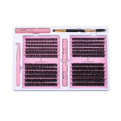 DIY False Eyelashes Cluster Extensions Kit – Natural Individual Lashes with Glue, Remover, Lash Brush & Tweezers