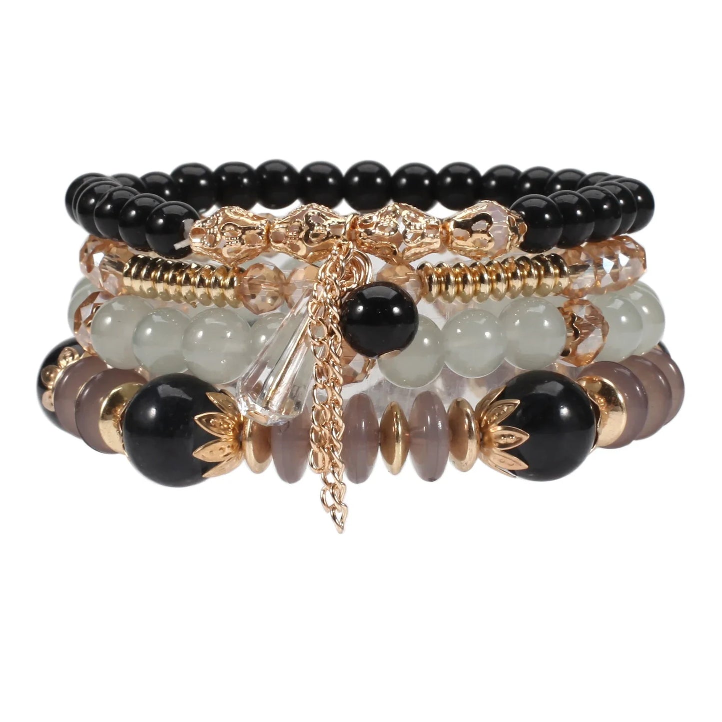 Bohemian Stackable Bead Bracelets for Women - Multilayered Pendant Charm Stretch Bangles