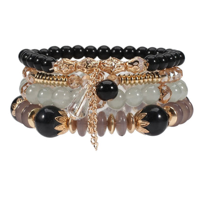 Bohemian Stackable Bead Bracelets for Women - Multilayered Pendant Charm Stretch Bangles