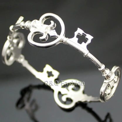 Vintage Skeleton Key Cross Bangle - Victorian Gothic Unisex Cuff Bracelet