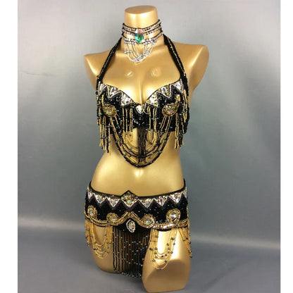 Sexy Belly Dance Costume Set for Women – 2-Piece Bra & Belt Outfit for Sizes 34D/DD,36D/DD,38/D/DDD,40B/C/D,42D/DD