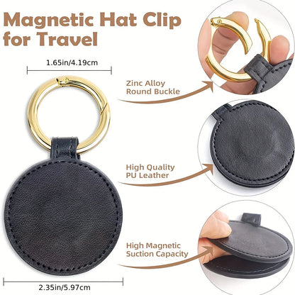 Magnetic PU Leather Hat Clip Holder for Bags, Backpacks & Luggage – Travel Hat Keeper Accessory Clip Organizer