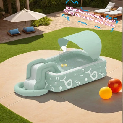 1.5/1.8/2/2.6M Inflatable Water Slide - Large Kids Pool Slide with Sunshade for Outdoor Family Fun