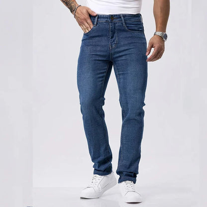 Men's Stretch Straight Leg Business Jeans – Classic Casual Denim Pants