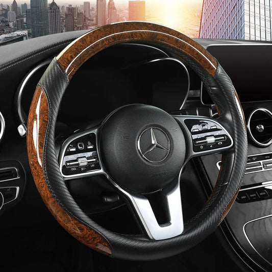 Peach Wood Grain Car Steering Wheel Cover — Non-Slip, Four Seasons, Fits 14.5-15" Wheels