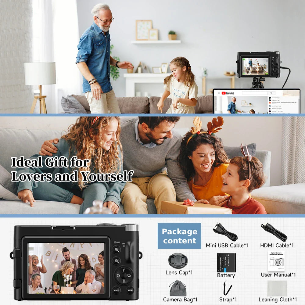 4K Digital Camera – 48MP Compact Vlogging Camera with 180° Flip Screen, Autofocus & Anti-Shake