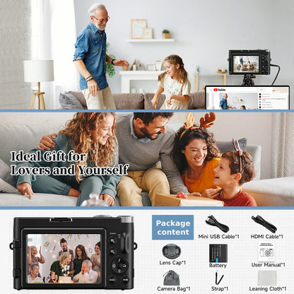 4K Digital Camera – 48MP Compact Vlogging Camera with 180° Flip Screen, Autofocus & Anti-Shake