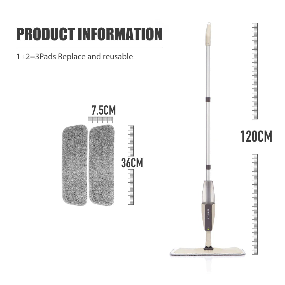 Spray Mop Broom Set — Magic Flat Mop with Rotating Head, Reusable Microfiber Pads for Home Floor Cleaning