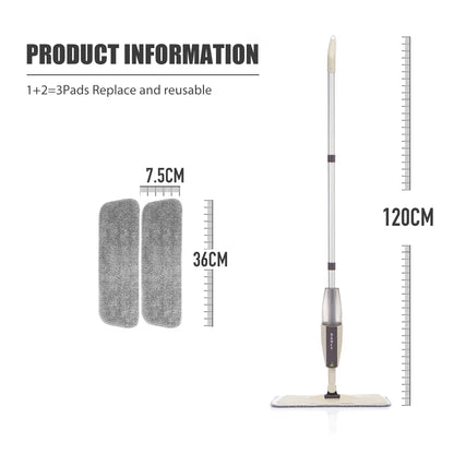 Spray Mop Broom Set — Magic Flat Mop with Rotating Head, Reusable Microfiber Pads for Home Floor Cleaning