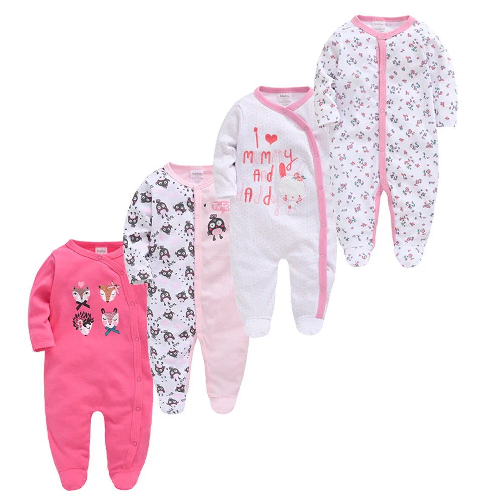 Kavkas 3/4 Pcs Baby Romper – 100% Cotton Polka Dot O-Neck Full Sleeve Summer Jumpsuit for Newborn Girls (0-12 Months)