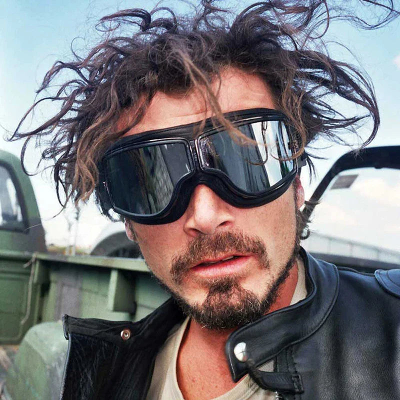 Windproof Motorcycle Glasses: Retro Style Sunglasses with Folding Leather Frame - Universal Helmet Accessories for Riders