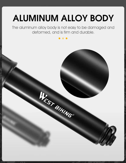 WEST BIKING 130PSI Mini Bike Pump – Portable Aluminum Alloy Hand Air Pump for MTB & Road Cycling, Drop-Proof & Ultralight