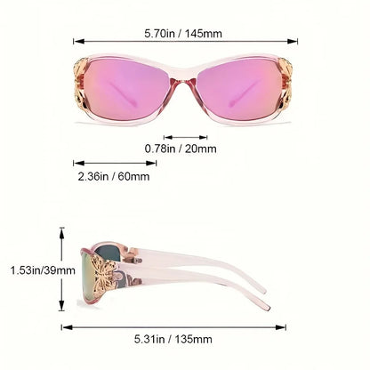 2026 Butterfly Fashion Sunglasses - Retro Wraparound Composite Frame Shades for Women Driving Beach and Party Style