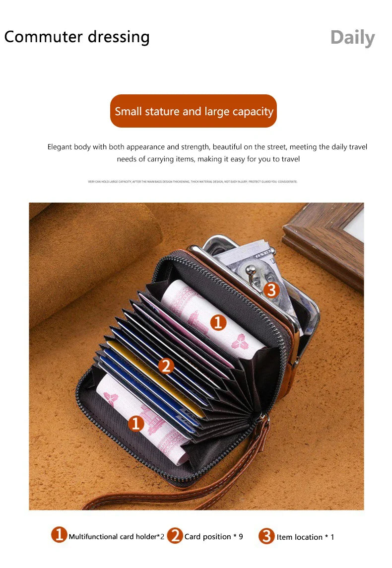 Women’s Fashion Minimalist Wrist Strap Wallet – Retro Short Zero Wallet with Large Capacity, Multi-Card Pockets & Money Clip