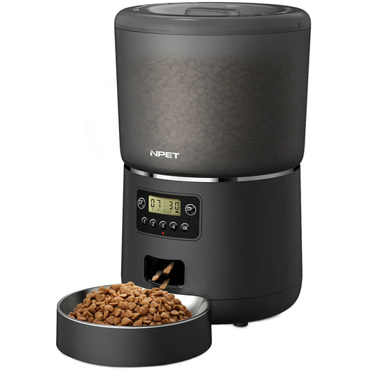 NPET 4L Automatic Smart Pet Feeder – Stainless Steel Bowl, Customizable 1–9 Portion Dispenser for Cats & Dogs