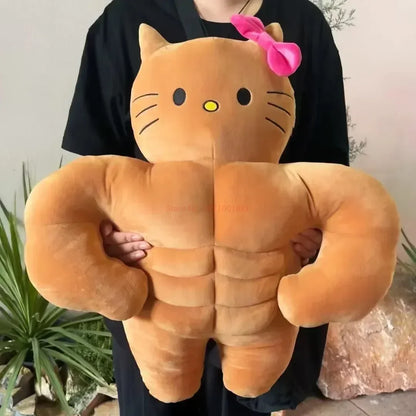 Sanrio Kawaii Hello Kitty Muscle Plush – Funny Chest Abdominal Boyfriend Pillow & Pom Pom Purin Doll, Christmas Gift