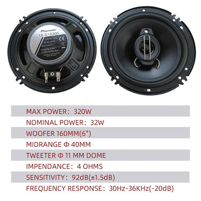 6 Inch 640W 3-Way Universal Car Coaxial Speakers - Full Range HiFi Auto Stereo with Non-Destructive Installation