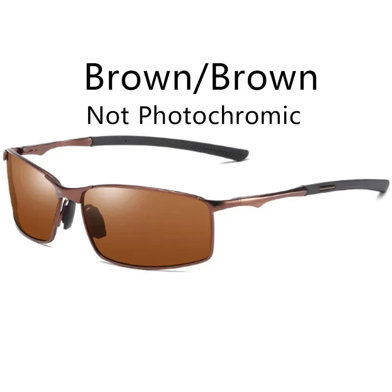 Photochromic Men’s Polarized Sunglasses – Metal Square Frame, UV400 Driving & Outdoor Sports Cycling Glasses
