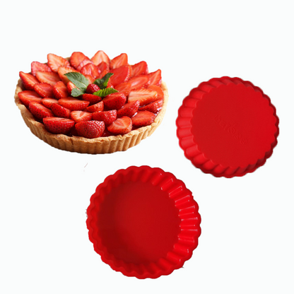 3PCS Silicone Tart Molds – Non-Stick Round Fluted Quiche & Flan Pan with Loose Bases for Cake & Pizza Baking