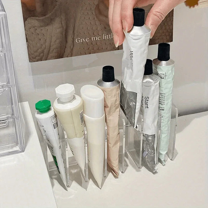 7-Slot Transparent Plastic Cosmetic Organizer – Multi-Functional Makeup Holder for Home, Office, and Bathroom