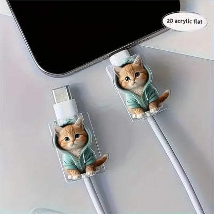 2PCS Cartoon Cat Cable Protectors - Cute Type-C Charging Cord Saver for Preventing Cable Breakage