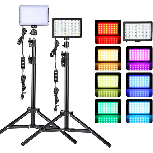 LED Video Light Photography Kit – Camera Lighting with Tripod Stand & 4 RGB Color Filters for Filming & Streaming