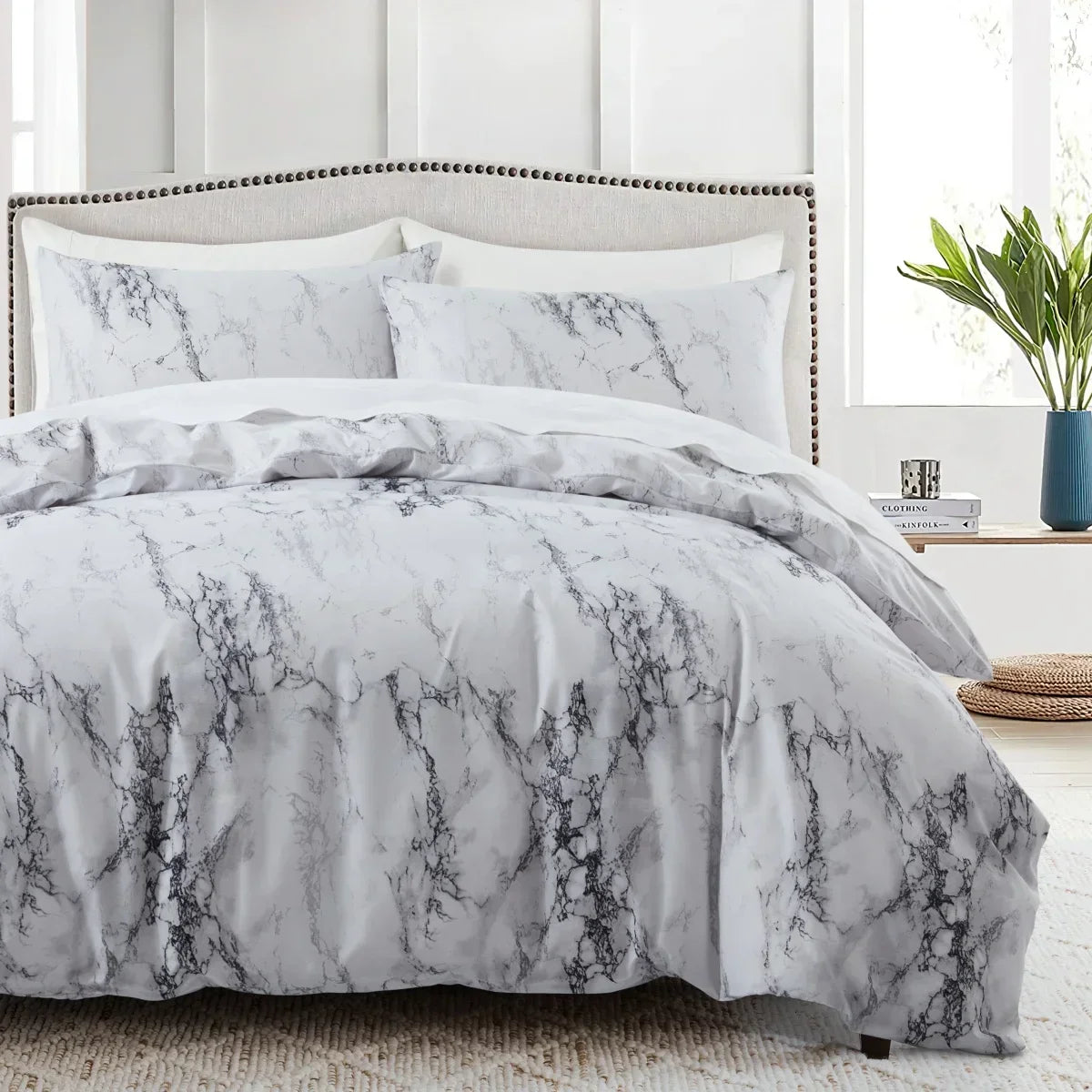 Grey Feather Duvet Cover Set – Full/Queen Boho Bird Plume Luxury Soft Reversible Comforter for Kids & Teens