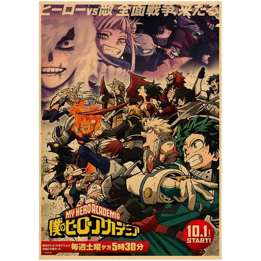 Vintage My Hero Academia Anime Poster – Retro Kraft Style Wall Art for Home Decor, Cartoon Painting & Room Decoration Sticker