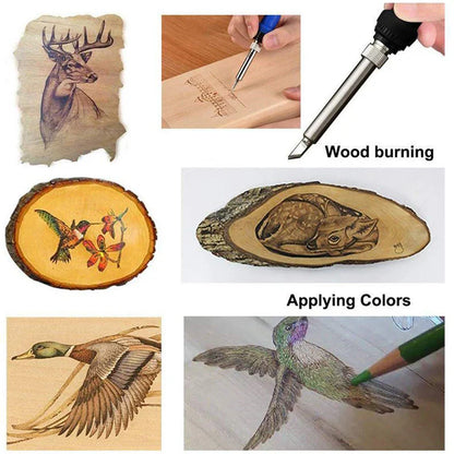 Wood Burning Pyrography Pen Kit – Adjustable Temperature Electric Soldering & Embossing Tool, EU 60