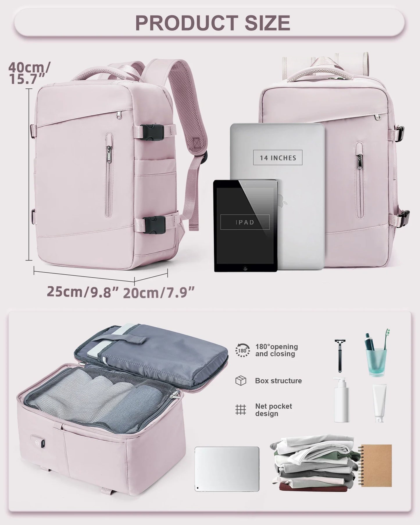Women’s & Men’s Travel Backpack – Cabin Bag 40x20x25cm for Ryanair, Wizzair & Airplane Carry-On