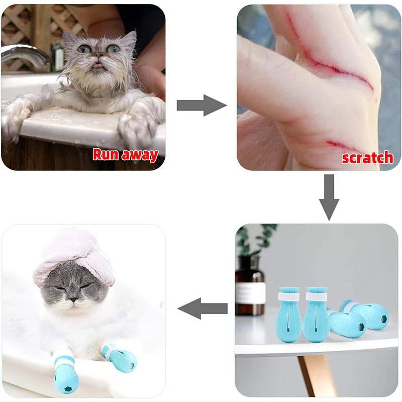 Adjustable Cat Claw Protector Bath Shoes - Anti-Scratch Cat Paw Nail Covers for Pet Grooming and Bathing - Pet Wash Boots and Supplies