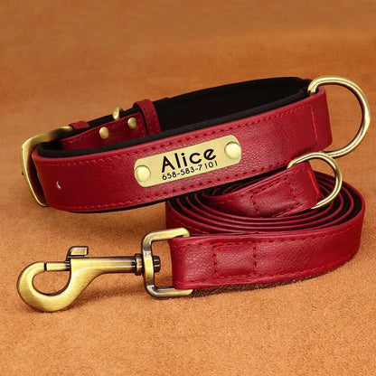 Customized Leather Dog Collar & Leash Set – Soft Padded Adjustable Collar for Small, Medium & Large Dogs with Engraved Nameplate