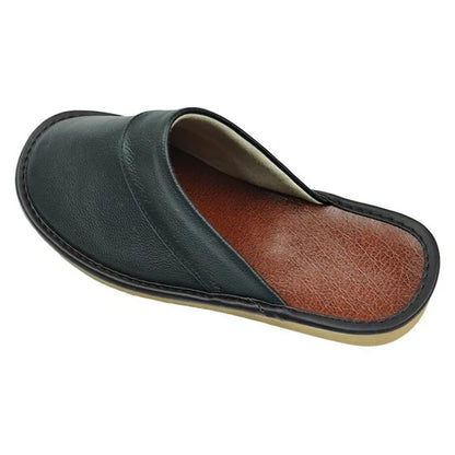 Men’s PU Leather House Slippers - Waterproof Soft Indoor Bedroom Shoes with Comfort Flat Sole