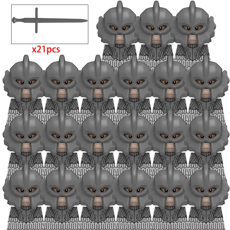 21PCS MOC Medieval Knights & Roman Legion Soldiers Building Blocks Set Warrior Figures with Weapons Helmet Bricks Toy Collection