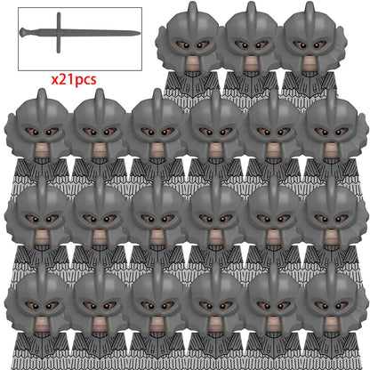 21PCS MOC Medieval Knights & Roman Legion Soldiers Building Blocks Set Warrior Figures with Weapons Helmet Bricks Toy Collection