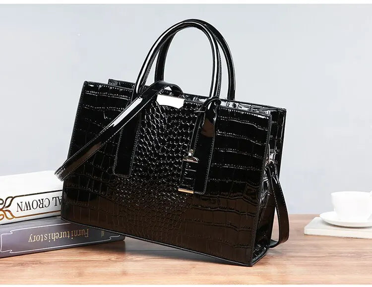 Luxury Vintage Crocodile Pattern Handbag – Women’s Large Leather Tote & Shoulder Bag