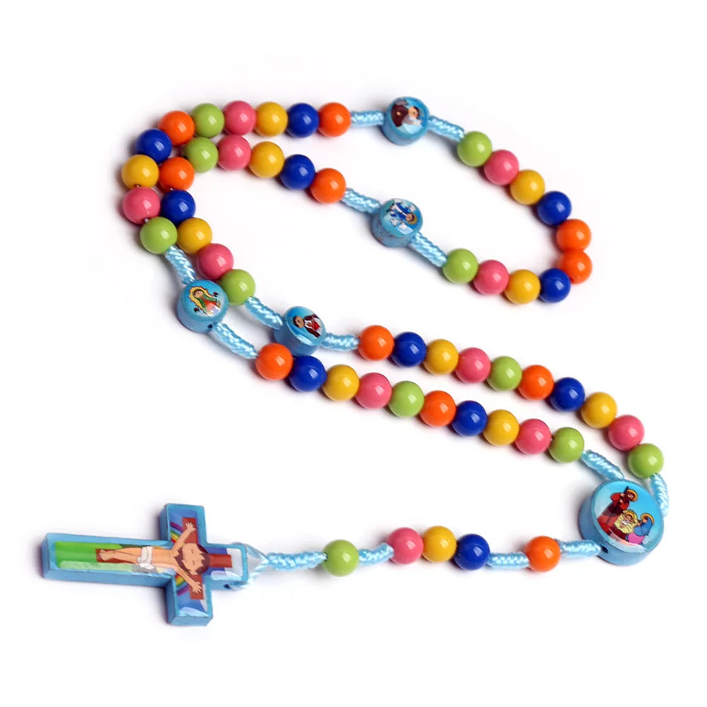 Hand-Woven Rosary Necklace for Kids – Christian Catholic Jesus Christ Pendant for Children