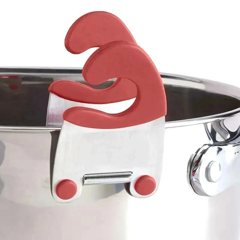 Stainless Steel Pot Spoon Holder with Anti-Scald Silicone Grip - Kitchenware Bowl Clip for Cooking Utensils
