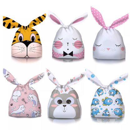 50Pcs Easter Rabbit Ear Cookie Candy Gift Bags - Plastic Pouches for Baking Packaging, Biscuits, Easter Decoration, and 2024 Birthday