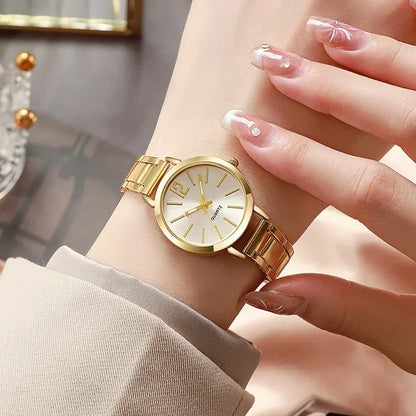 Luxury Watch for Women - Simple Round Dial Stainless Steel, Fashion Gold Bracelet Quartz Wristwatch, Stylish for Students & Ladies, Reloj Mujer