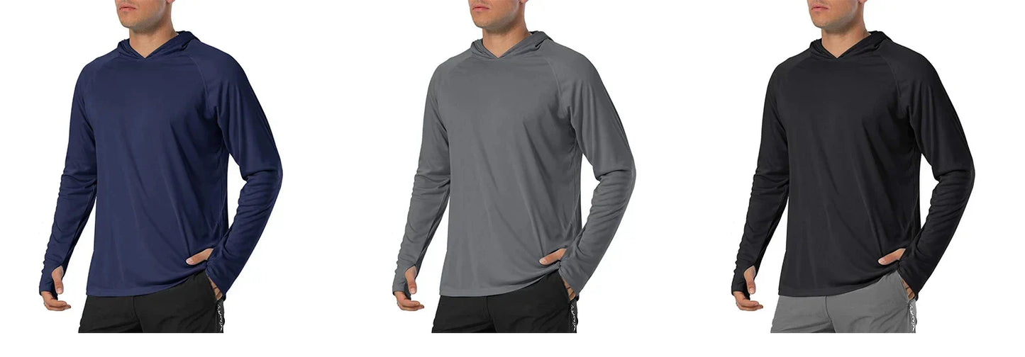 TACVASEN Men's Sun Protection Hoodie T-Shirt – UV-Proof, Lightweight, Breathable Long Sleeve Quick-Dry Top
