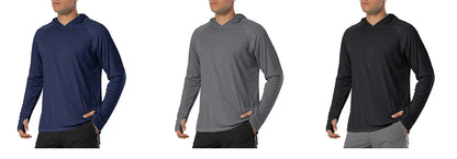 TACVASEN Men's Sun Protection Hoodie T-Shirt – UV-Proof, Lightweight, Breathable Long Sleeve Quick-Dry Top