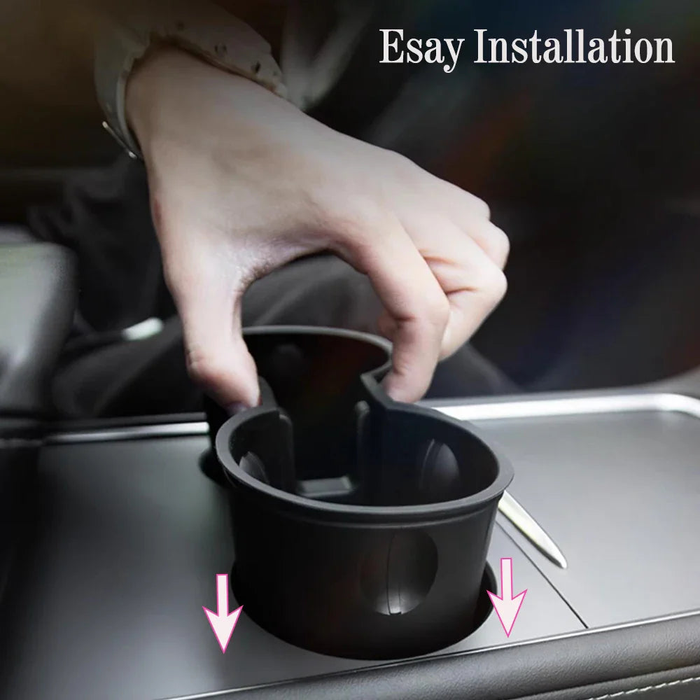 USVOTOV Water Cup Holder for Tesla Model 3/Y (2022-2024) - TPE Insert Storage Box and Center Console Organizer
