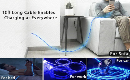 1m & 2m Glowing LED USB Charging Cable – 2.4A Data Cord for iPhone 14, 13, 12, 11 Pro Max, XS & XR