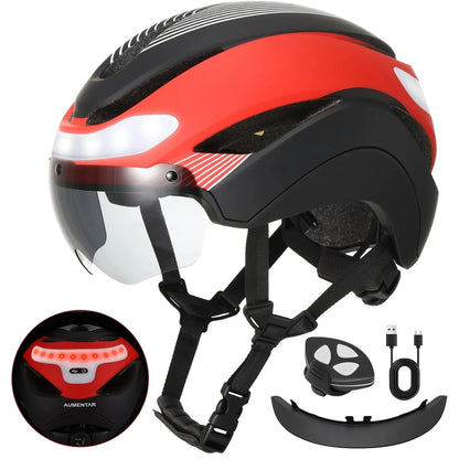 Eastinear Ultralight Road Bike Helmet with LED Lights – Magnetic Goggles & Sun Visor Cycling Racing Helmet for Adults (400g)