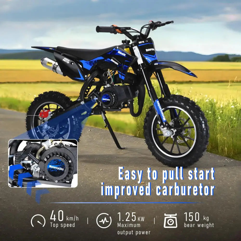 Mini 49CC Gas-Powered Kid Dirt Bike – 2-Stroke Motorcycle with Off-Road Tires, Front & Rear Disc Brakes, 25 MPH, Max Load 330 lbs