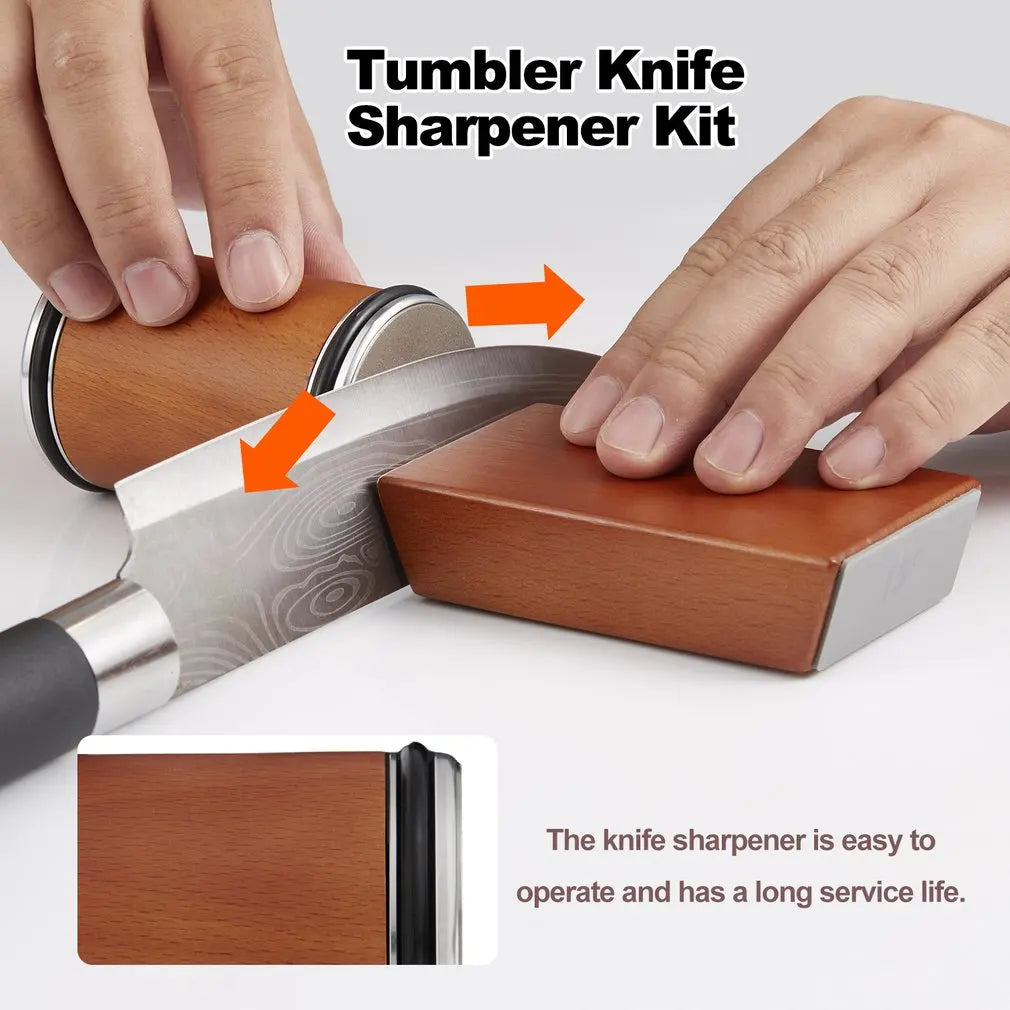 Rolling Knife Sharpener Kit - Magnetic Knife Holder, Adjustable Angle Cylinder, Ceramic Polishing Disc - Kitchen Tool Set